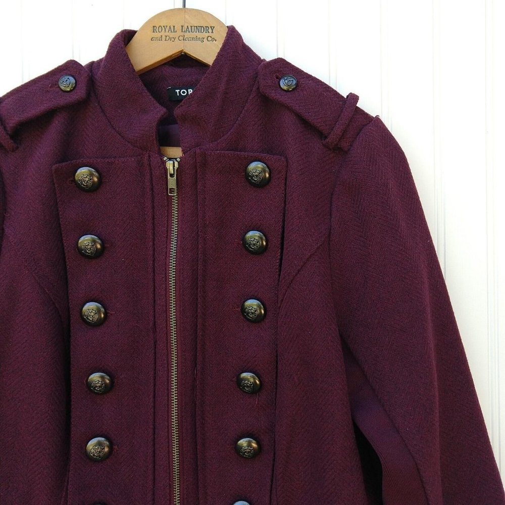Torrid Burgundy Zip Military Coat Size 10 00 New Button Front Flared High Neck - Picture 5 of 13